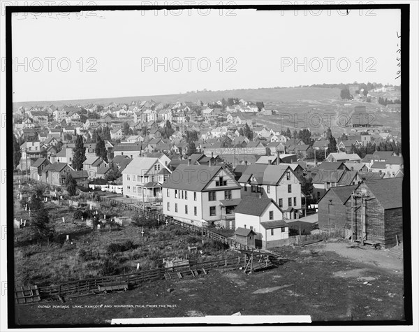 Portage Lake, Hancock, and Houghton, Mich., from the west, between 1900 and 1906. Creator: Unknown.