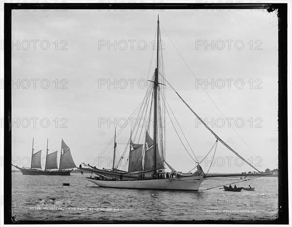 Volunteer, trial trip, weighing anchor, (1887?). Creator: Unknown.