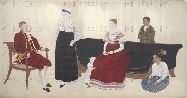 Portrait of the Cock Blomhoff Family, their Wetnurse and two Enslaved Servants, 1817. Creator: Ishizaki Yushi.