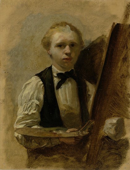 Self-portrait next to easel, 1854-1914.  Creator: Albert Neuhuys.
