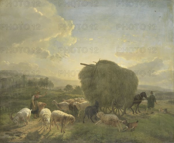 Landscape with Sheep and a Hay Wagon, 1822-1824. Creator: Balthasar Paul Ommeganck.