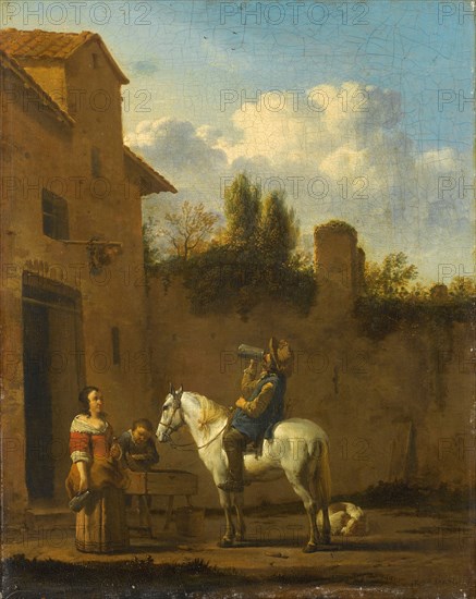 Mounted Trumpeter taking a Drink, 1650-1660. Creator: Karel Du Jardin.