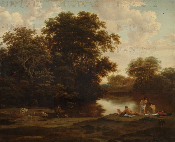 Landscape with Bathers, c.1660. Creator: Joris van der Haagen.