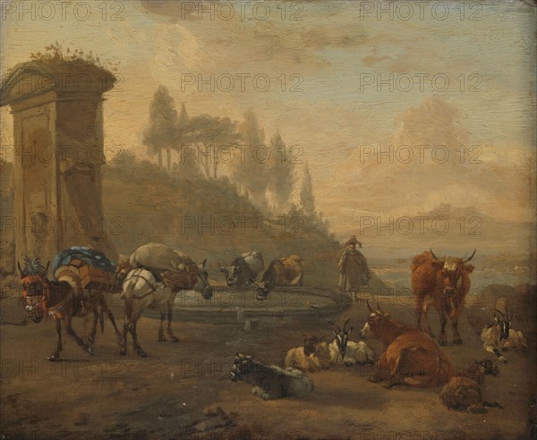 Livestock by a Fountain, 1650-1694. Creator: Willem Romeyn.