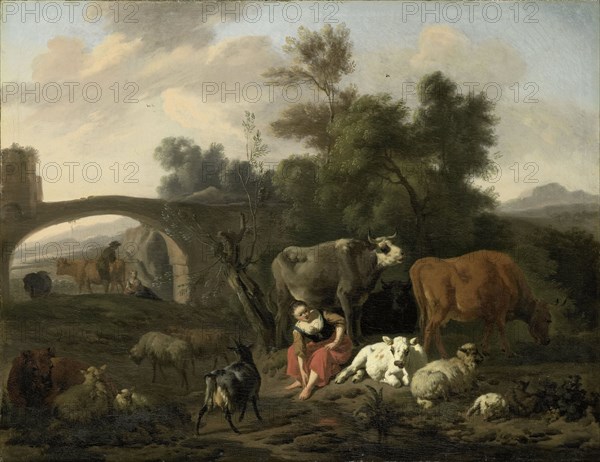 Landscape with Herdsmen and Cattle, 1660-1690. Creator: Dirk van Bergen.
