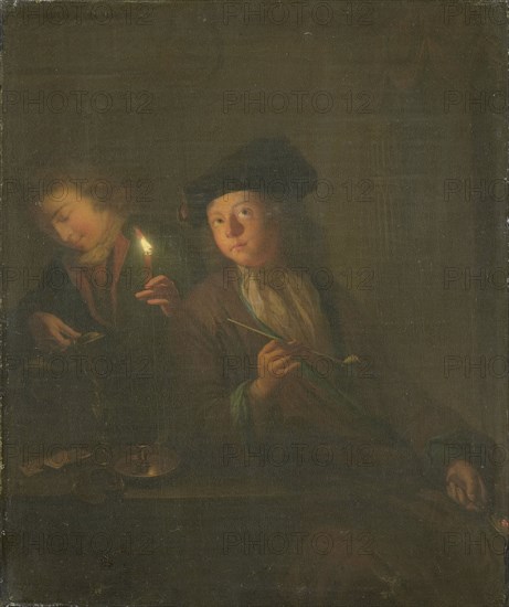 The Smoker (A Man with a Pipe and a Man Pouring a Beverage into a Glass), 1690-1706. Creator: Godfried Schalcken.