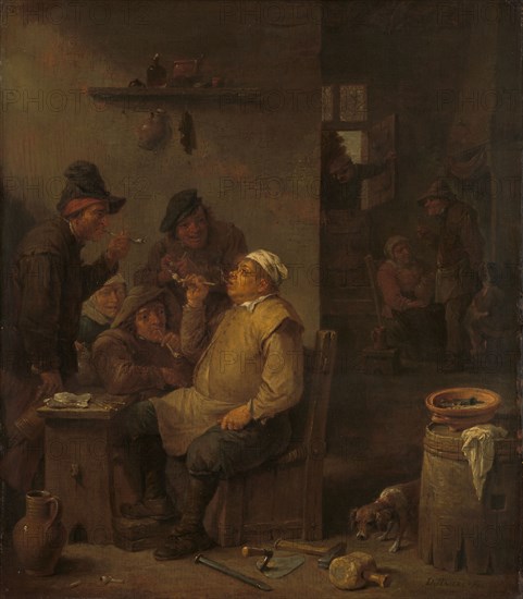 Mason Smoking with Companions in a Tavern, c.1675. Creator: David Teniers II.