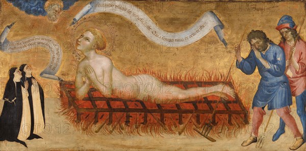 Martyrdom of Saint Lawrence, with Two Benedictine Nuns, c.1425. Creator: Jacobello del Fiore.