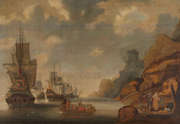 A French Squadron near a Rocky Coast, 1640-1676. Creator: Jacob Bellevois.