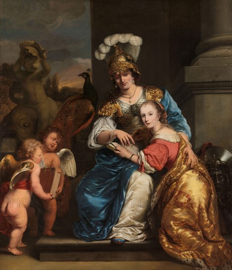 Margarita Trip as Minerva, Instructing her Sister Anna Maria Trip, 1663. Creator: Ferdinand Bol.