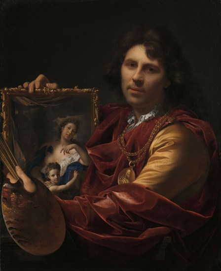 Self-portrait with the Portrait of his Wife, Margaretha van Rees, and their Daughter Maria, 1699. Creator: Adriaen van der Werff.