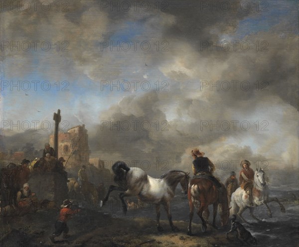 Horsepond near a Boundary Stone, c.1651-c.1654. Creator: Philips Wouwerman.