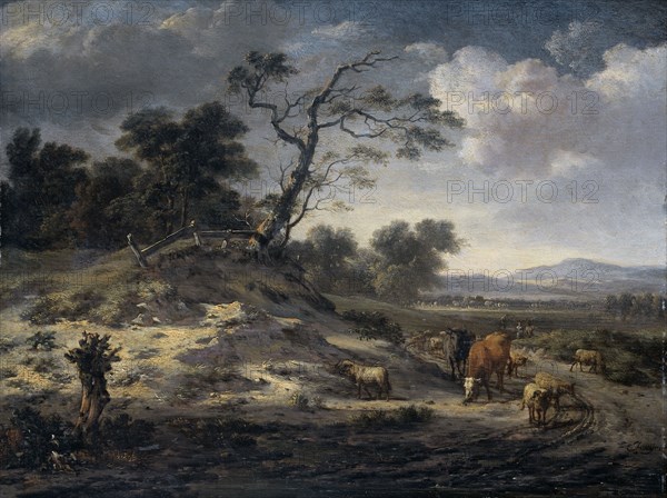 Landscape with Cattle on a Country Road, 1655-1684. Creator: Jan Wijnants.