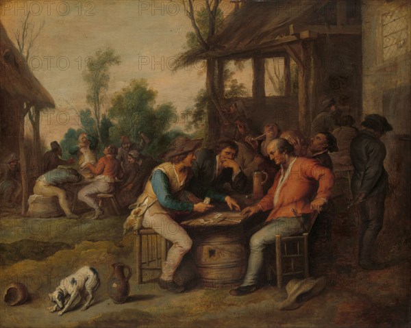 Two Men at Cards Outside a Country Inn, c.1650. Creator: Vincent Malo.