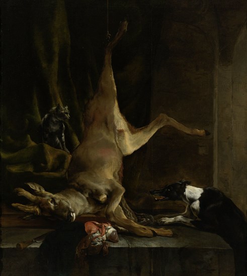 A Dog and a Cat near a partially disembowelled Deer, 1645-1660. Creator: Jan Baptist Weenix.