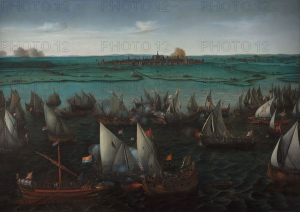 Battle between Dutch and Spanish Ships on the Haarlemmermeer, in or after 1629. Creator: Hendrick Cornelisz Vroom.