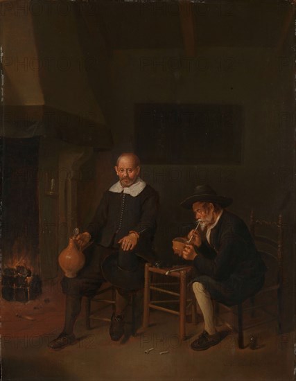 Interior with Two Men by the Fireside, 1664. Creator: Gerritsz Quiringh van Brekelenkam.