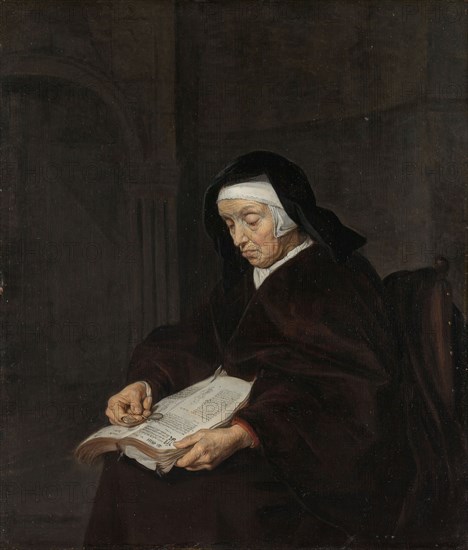 Old Woman Meditating, c.1661-c.1663. Creator: Gabriel Metsu.