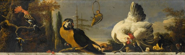Birds on a Balustrade, c.1680-c.1690. Creator: Melchior d'Hondecoeter.
