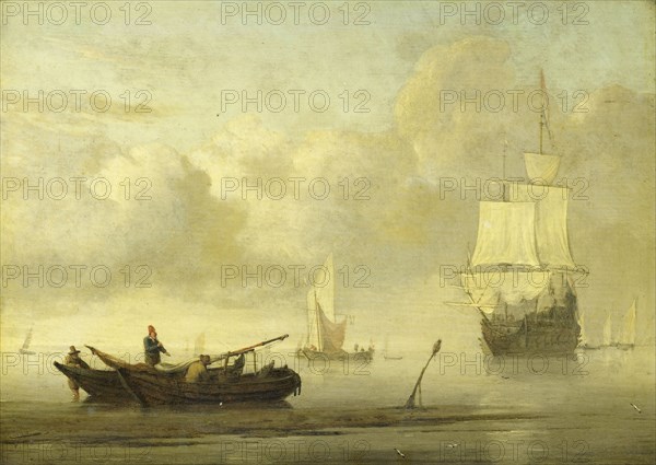 Ships near the Coast during a Calm, c.1650-c.1707. Creator: Willem van de Velde the Younger.