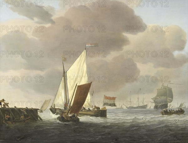 Ships near the Coast in windy Weather, c.1650-c.1707. Creator: Willem van de Velde the Younger.