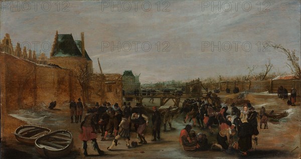 Frolicking on a Frozen Canal in a Town, c.1615-c.1620. Creator: Unknown.