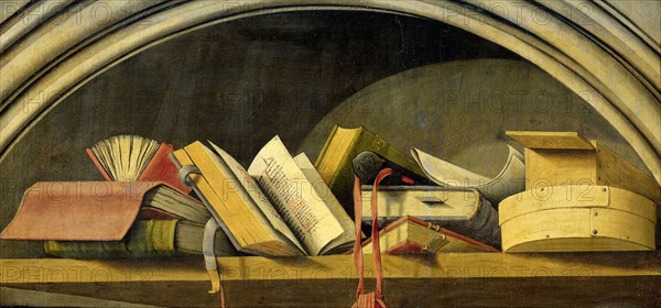 Still Life with Books in a Niche, 1442-1445. Creator: Barthélemy d'Eyck.