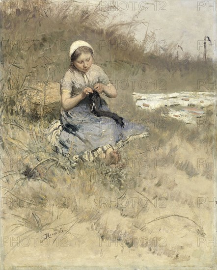 Girl Knitting, 1885-1886. Creator: Bernardus Johannes Blommers.