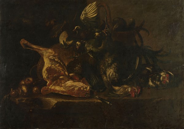 Still life with meat and dead birds, 1660-1671. Creator: Christoffel Puytlinck.