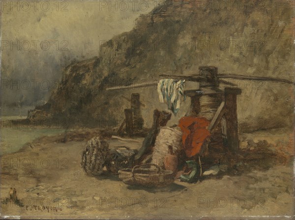 Beachscape with capstans, 1840-1865. Creator: Constant Troyon.