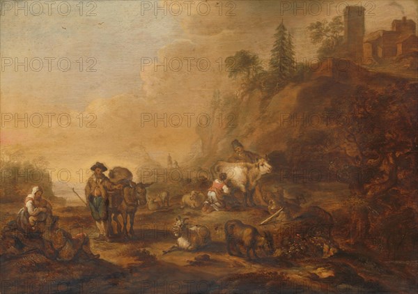 Landscape with Herdsmen and their Droves, 1648. Creator: Cornelis de Bie.
