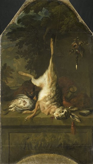 Still Life with Dead Hare and Partridges, 1717. Creator: Dirk Valkenburg.