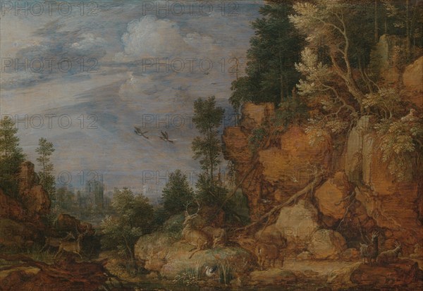 Rocky Landscape with Deer and Goats, 1620. Creator: Gillis Claesz. de Hondecoeter.