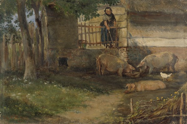 Pigs in a Barnyard, 1860-1891. Creator: Guillaume Anne van der Brugghen.