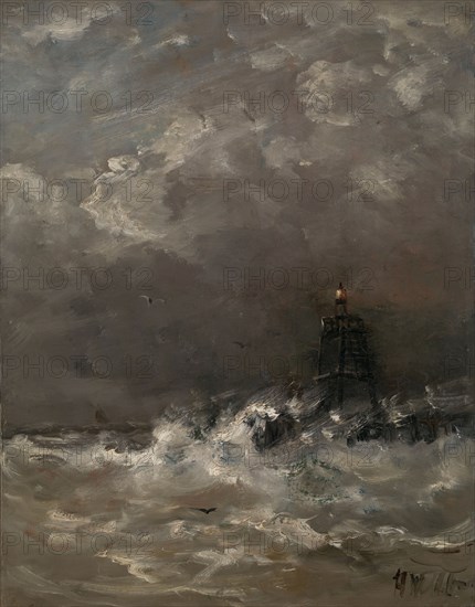 Lighthouse in Breaking Waves, c.1900-c.1907. Creator: Hendrik Willem Mesdag.
