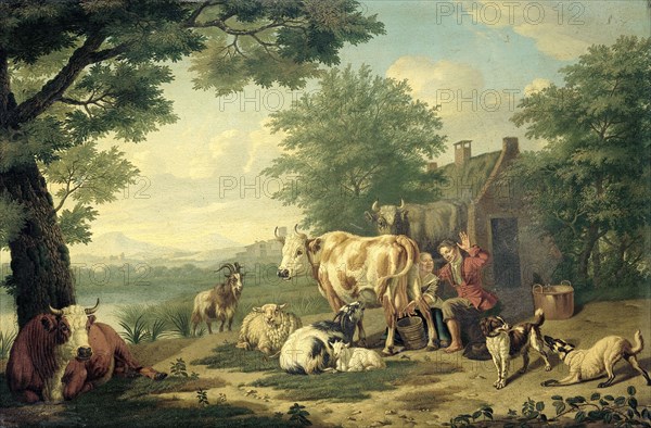Milking Time, 1710-1763. Creator: Jan van Gool.