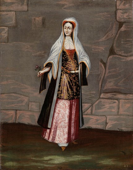 Woman from the Island of Mykonos, 1700-1737. Creator: Workshop of Jean Baptiste Vanmour.