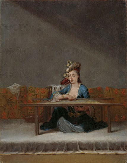 Turkish Woman at her Embroidery Frame, c.1720-c.1737. Creator: Jean Baptiste Vanmour.