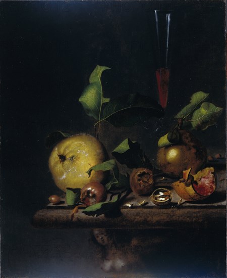 Still Life with Quinces, Medlars and a Glass, 1669-1719. Creator: Martinus Nellius.