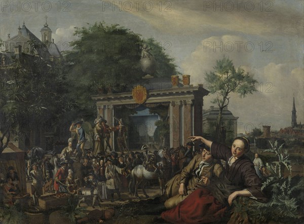 Open-air theatre performance, 1670-1698.  Creator: Matthys Naiveu.