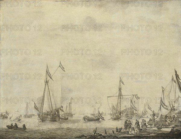 Royal Yacht and State Yacht Sail from Moerdijk with Charles II, King of England, on board, 1660, 166 Creator: Willem van de Velde I.