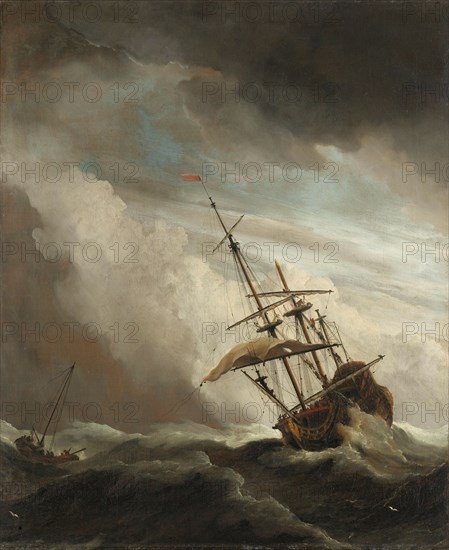 A Ship on the High Seas Caught by a Squall, Known as ‘The Gust’, c.1680. Creator: Willem van de Velde the Younger.