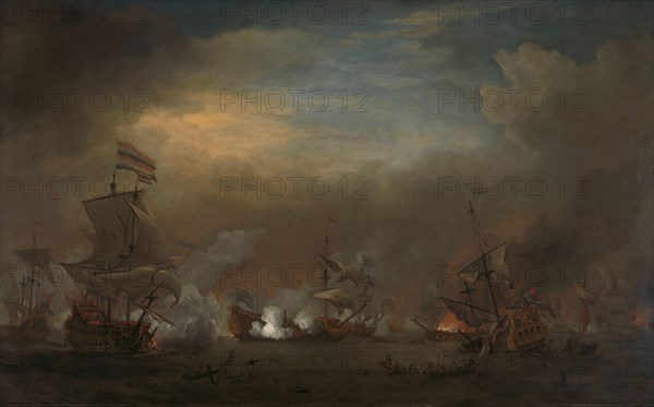 Encounter during the Battle of Kijkduin, c.1675. Creator: Willem van de Velde the Younger.