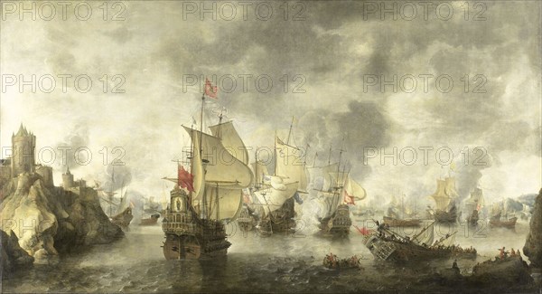 Battle of the Combined Venetian and Dutch Fleets against the Turks in the Bay of Foya, 1649, 1656. Creator: Abraham Beerstraten.