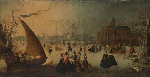 Landscape with Frozen Canal, Skaters and an Ice-Boat, 1611. Creator: Adam van Breen.