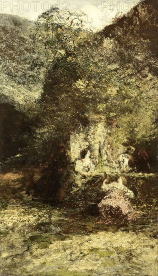 Figures near a Fountain, c.1870-c.1886. Creator: Adolphe Monticelli.