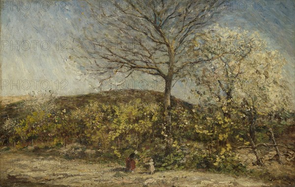 Landscape with flowering orchard, 1870-1886. Creator: Adolphe Monticelli.