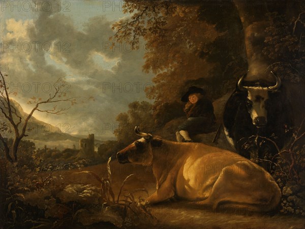 Landscape with Cows and a Young Herdsman, c.1675-c.1725. Creator: Unknown.