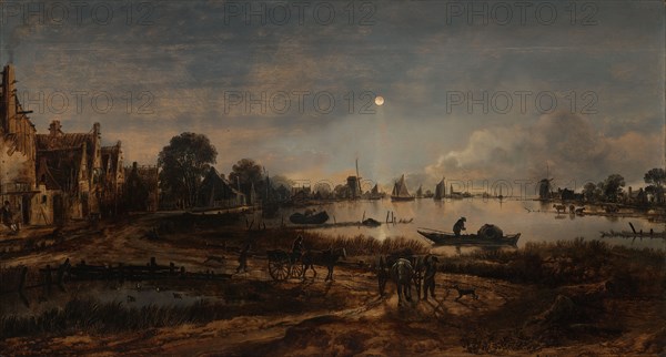 River View by Moonlight, c.1650-c.1655. Creator: Aert van der Neer.