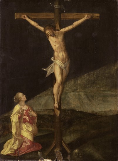 Mary Magdalene at the foot of the cross, c.1610. Creator: Anon.